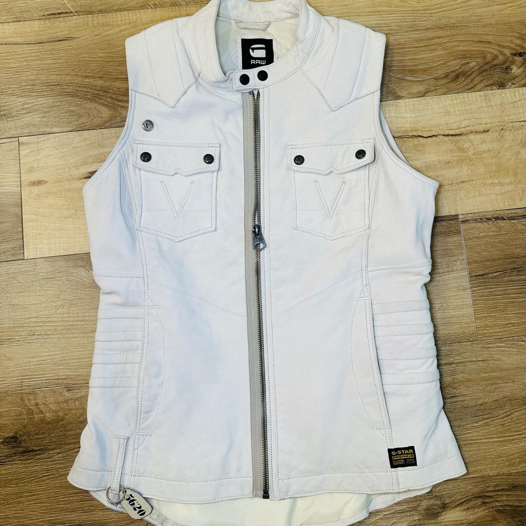 G-Star Raw Motor 5620 White Suede Moto Vest Small Leather Biker Jacket